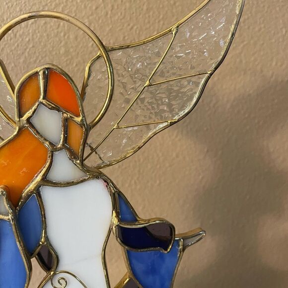 Stained glass Red Headed Angel Candle Holder - Picture 5 of 16